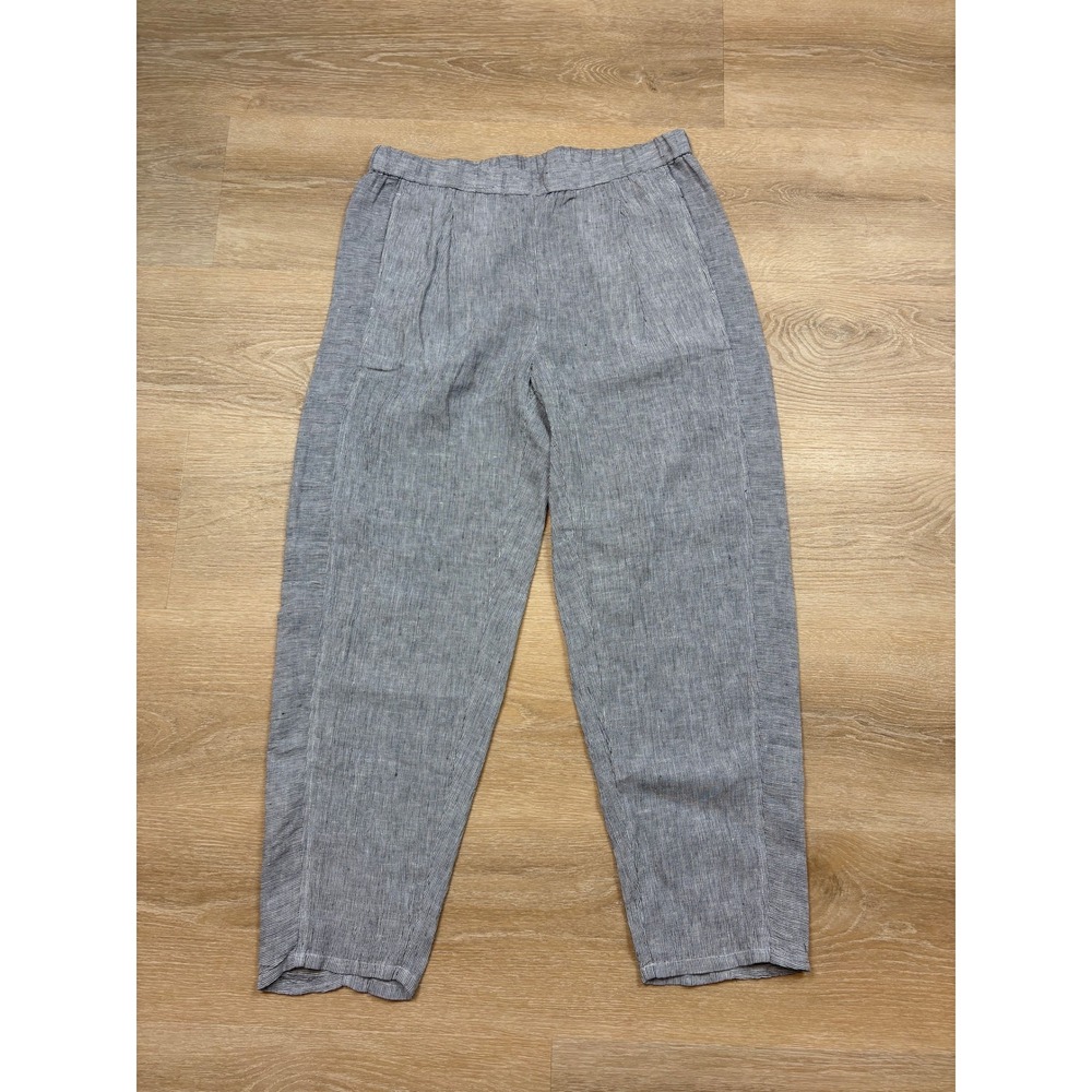 Eileen Fisher Organic Linen Pinstripe Tapered Leg Pants Women's Medium
